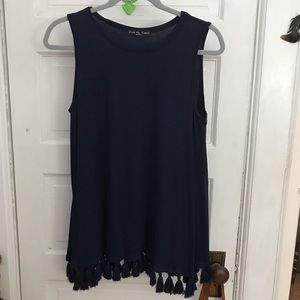 Kim & Cami dark blue/tassel fringe top